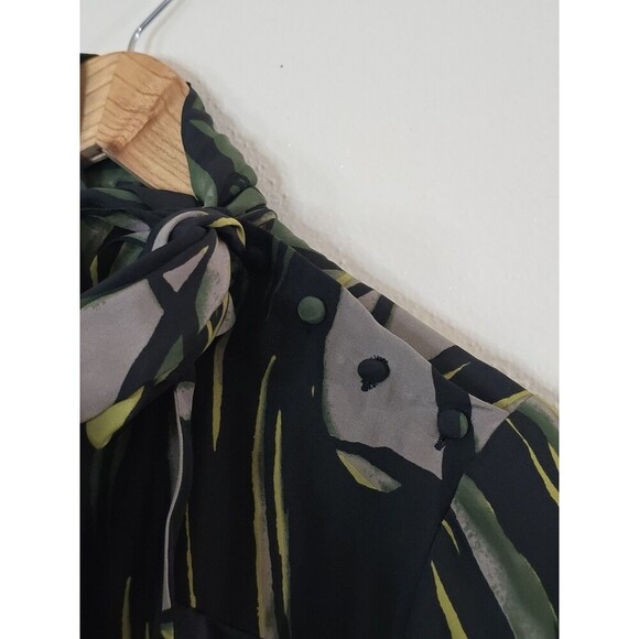 Harkham Silk Long Sleeve Blouse Womens Size Medium Green Black Bow Anthropologie - Picture 3 of 11